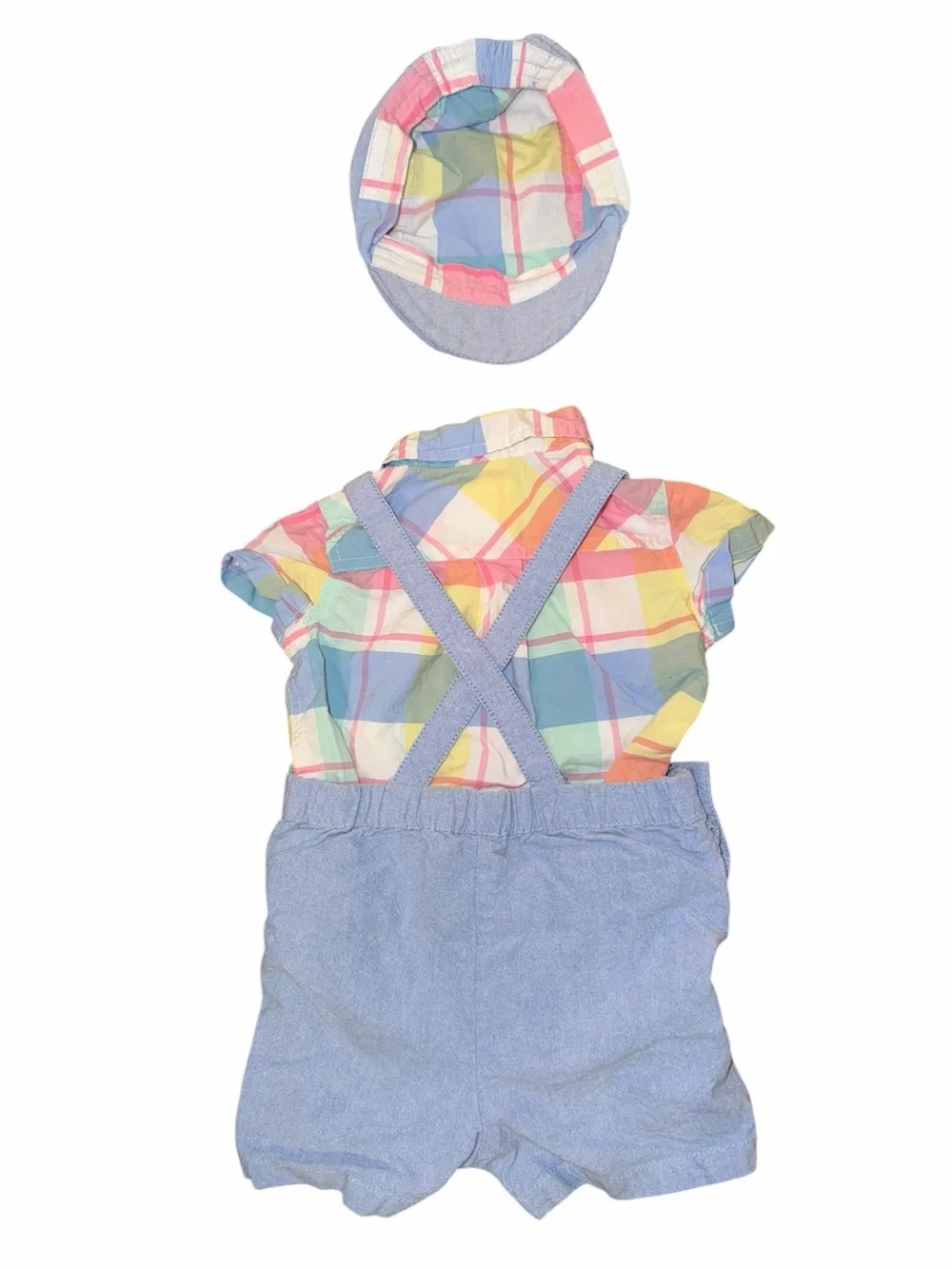 Babies’—Tommy Bahama Little Boys Plaid Onesie, Overalls, & Cap. Size 12 Months.